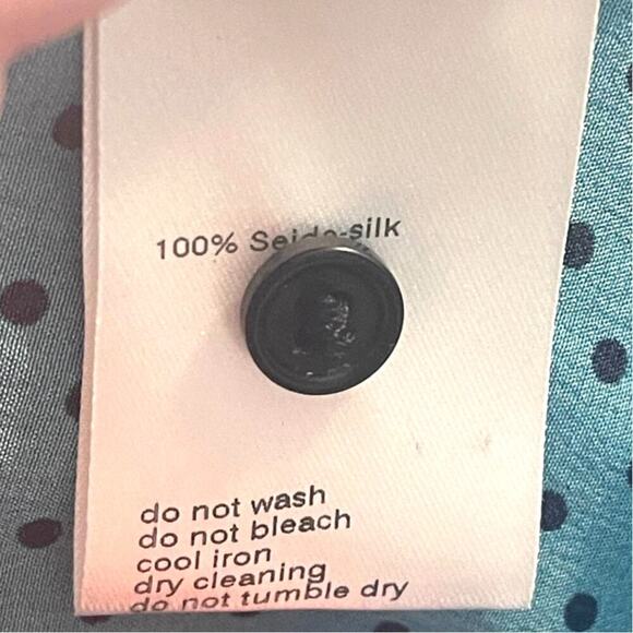 Akris Punto 100% Silk Teal Polka Dot Blouse Size 6 | Long Sleeve Designer Top - Picture 5 of 7